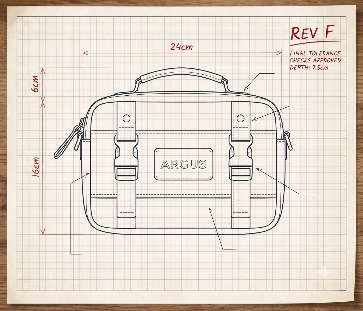 שרטוט טכני של ARGUS Micro — 24×16×7.5 ס״מ